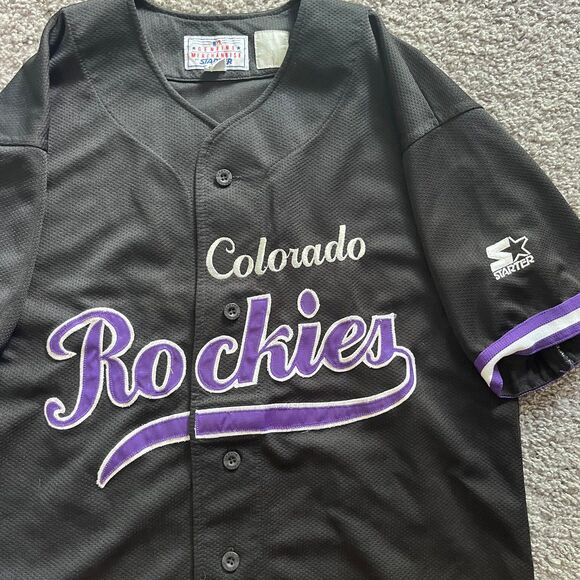 Vintage Starter Colorado Rockies Larry Walker #33 Jersey Black 90s Men’s M MLB - Picture 3 of 7